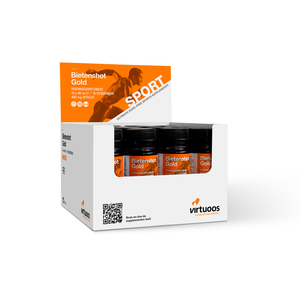 Virtuoos - Bietenshot Gold - display 16x 60ml - 400mg Nitraat - Duursport