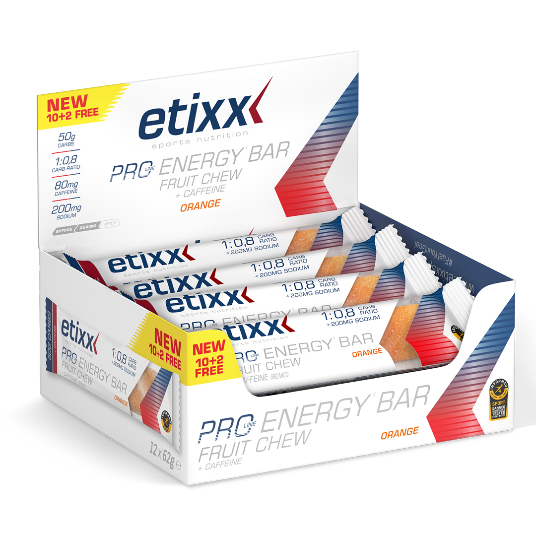 Etixx - Pro Line Energy Bar Fruit Chew - Orange + Caffeine - Display - Duursport