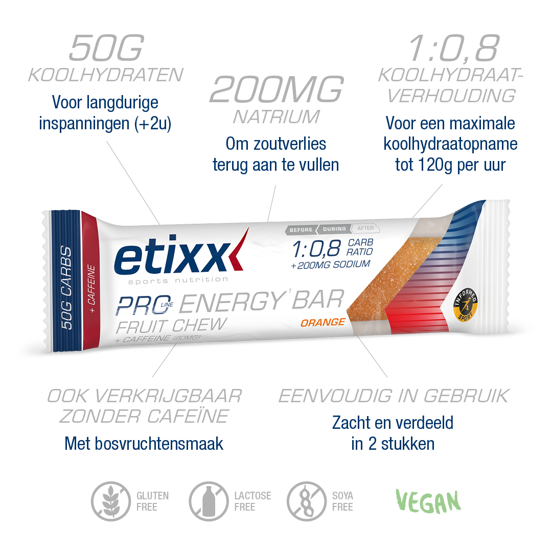 Etixx - Pro Line Energy Bar Fruit Chew - Caffeine Orange - Per stuk - Duursport
